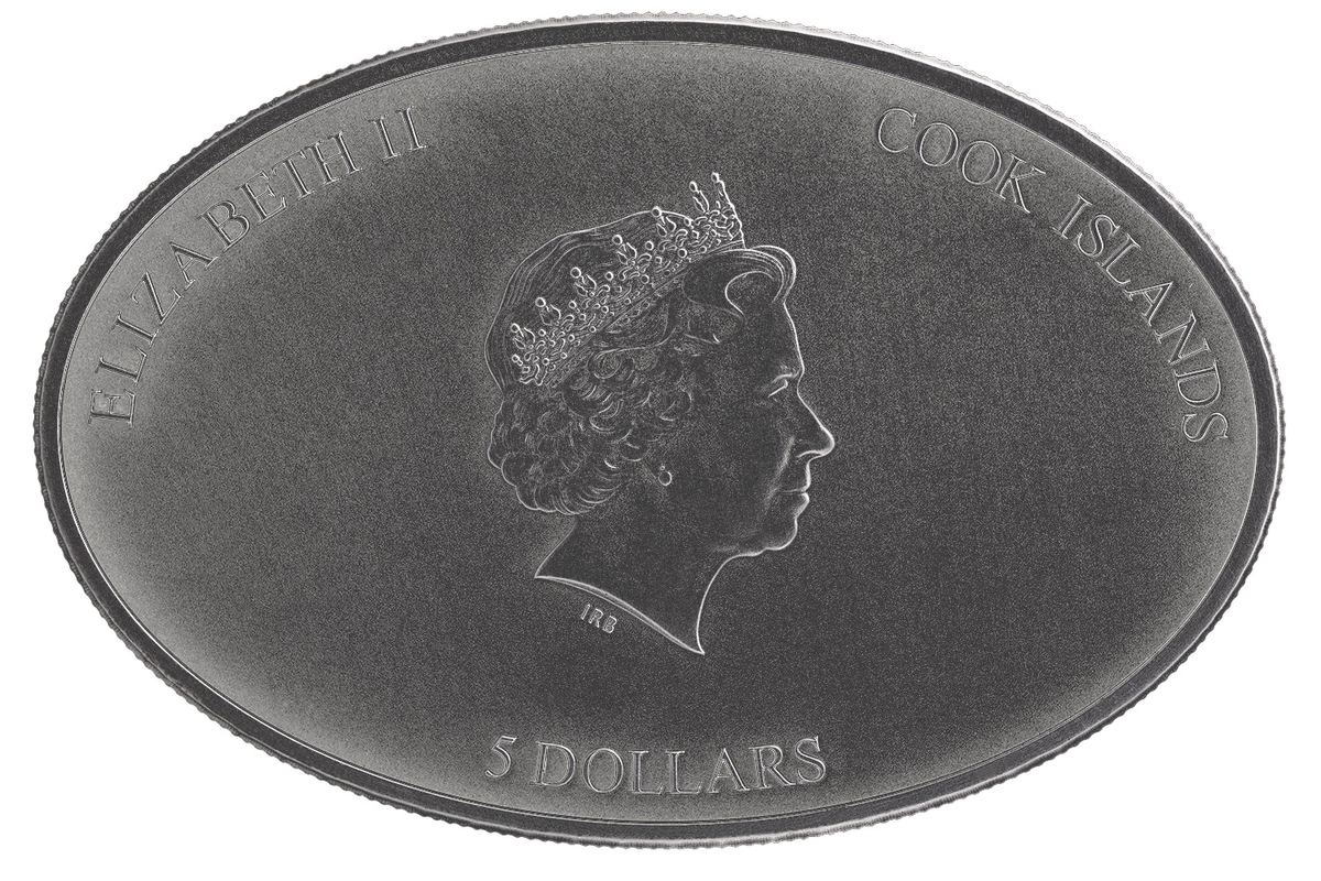 Nano Sixtinische Kapelle – Rückseite mit Porträt Elizabeth II., Cook Islands und Nennwert 5 Dollars